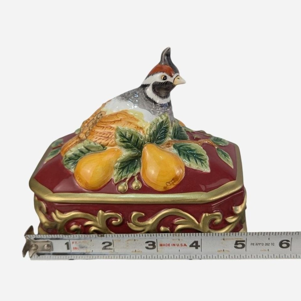 Fitz and Floyd Essentials Partridge Lidded Trinket Box Ceramic Holiday - Picture 8 of 9
